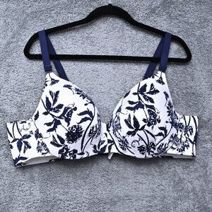 Cacique Lane Bryant  Balconette Lightly Lined Underwire Ivory Blue Floral SZ 46C